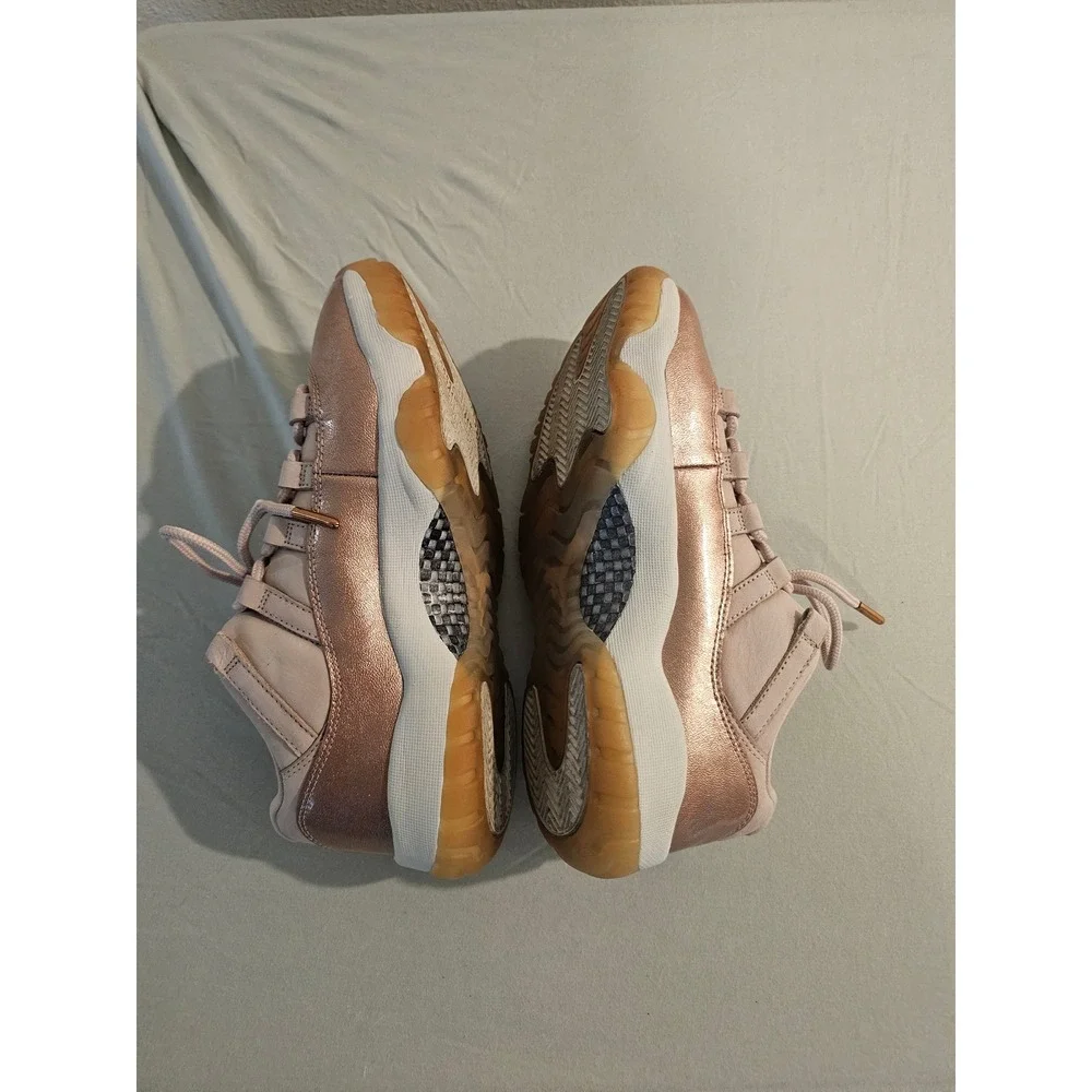 Jordan 8 Women Rose Gold Metallic Leather Retro 11 Low Sneakers AH7860-105